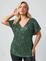 Yours Curve Green London Sequin Top - Image 1 of 4
