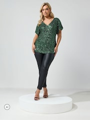 Yours Curve Green London Sequin Top - Image 2 of 4