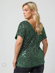 Yours Curve Green London Sequin Top - Image 3 of 4