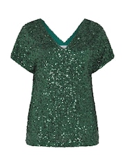 Yours Curve Green London Sequin Top - Image 4 of 4