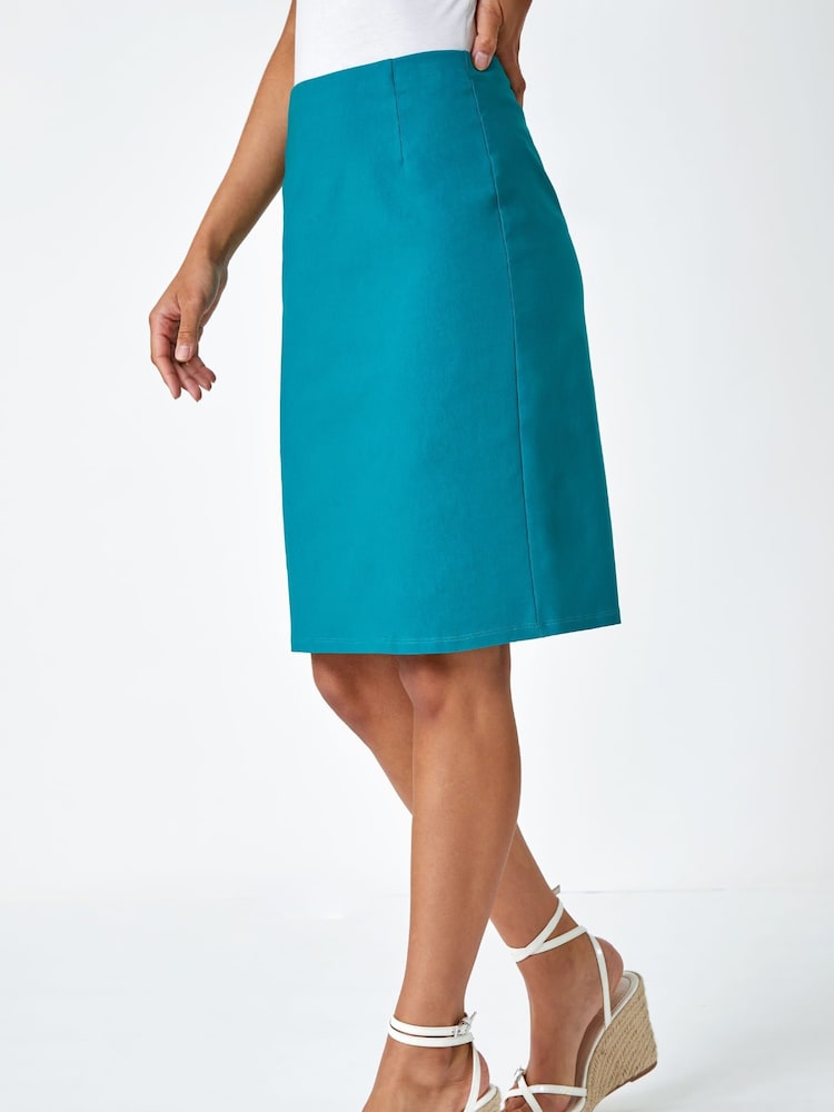 Roman Turquoise Blue Pull On Stretch Pencil Skirt - Image 2 of 5 Roman Turquoise Blue Pull On Stretch Pencil Skirt - Image 2 of 5