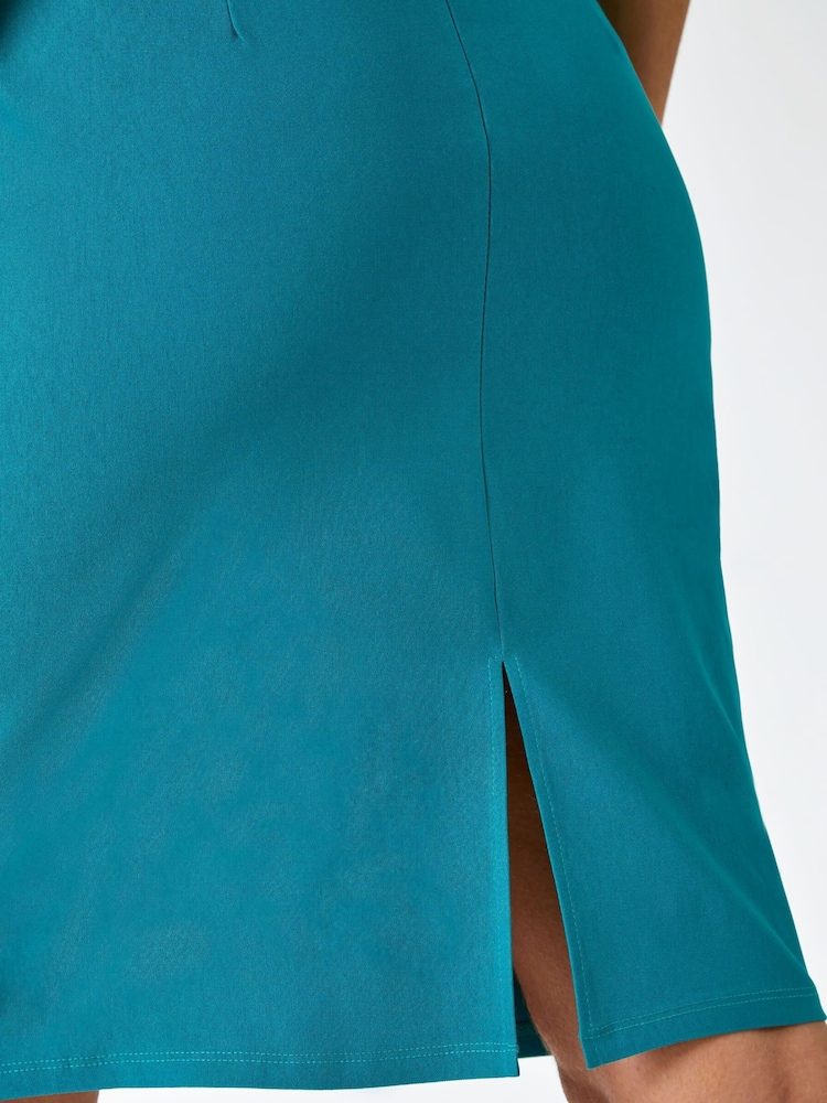 Roman Turquoise Blue Pull On Stretch Pencil Skirt - Image 5 of 5