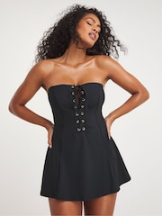 Simply Be schwarzes figurformendes Bandeau-Badekleid - Bild 1 von 4