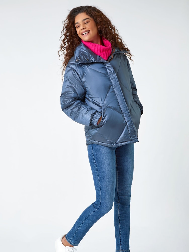 Roman Blue Diamond Quilted Puffer Coat - Image 1 of 5 Roman Blue Diamond Quilted Puffer Coat - Image 1 of 5