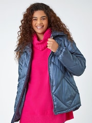Roman Blue Diamond Quilted Puffer Coat - Image 2 of 5
