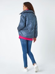Roman Blue Diamond Quilted Puffer Coat - Image 3 of 5