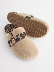 Creme - Teddy Borg Schnalle Pantoletten Hausschuhe - Bild 5 von 7