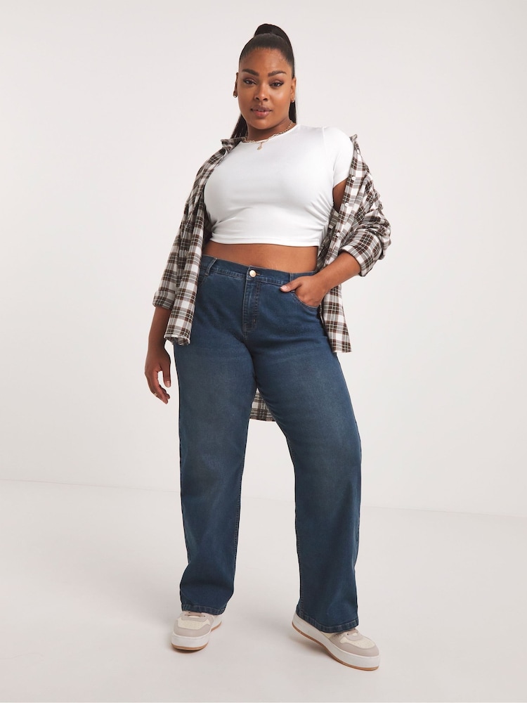 Simply Be Blue Mid Vintage Wash 24/7 Dad Jeans - Image 1 of 4