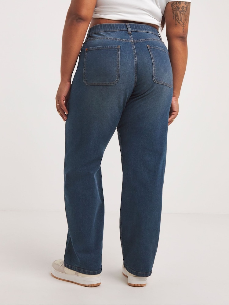 Simply Be Blue Mid Vintage Wash 24/7 Dad Jeans - Image 2 of 4