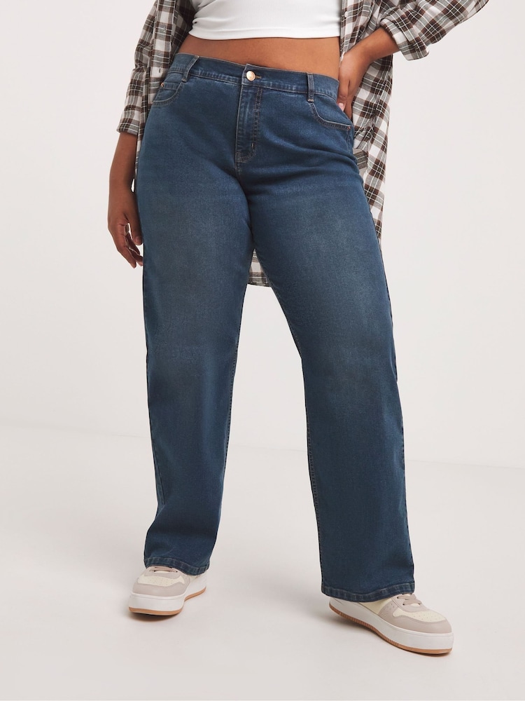 Simply Be Blue Mid Vintage Wash 24/7 Dad Jeans - Image 3 of 4