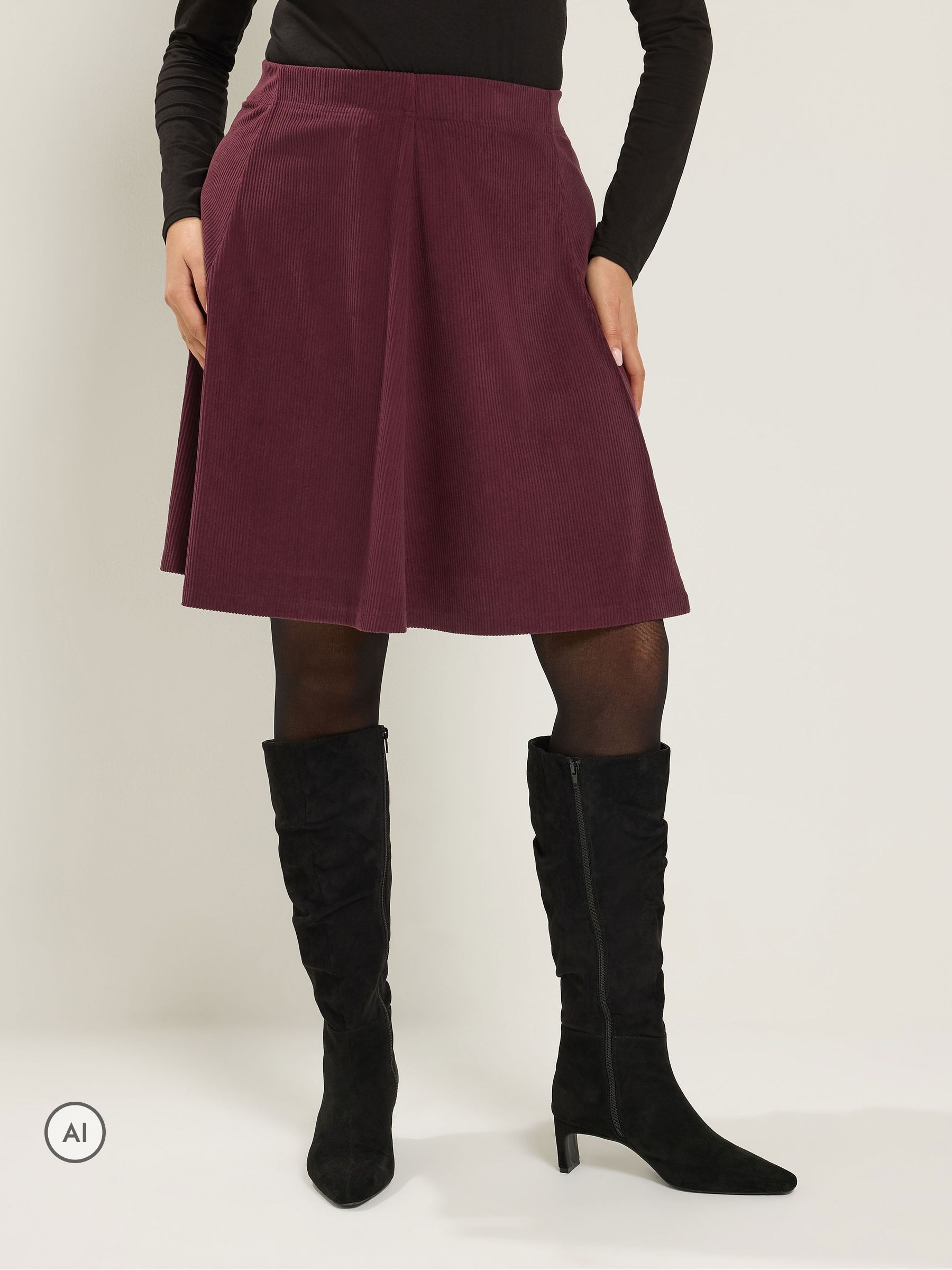 Yours Curve Women's Red Corduroy Skirt
