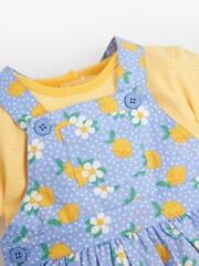 JoJo Maman Bébé Blue Girls' 2-Piece Lemon Floral Dungaree Dress Set - Image 3 of 5