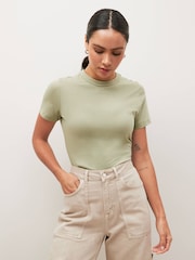 Sage Green Essential Pure Cotton Short Sleeve Crew Neck T-Shirt - Image 1 of 4