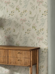 Saga Green Stitch Floral 10M Wallpaper - Image 1 of 5