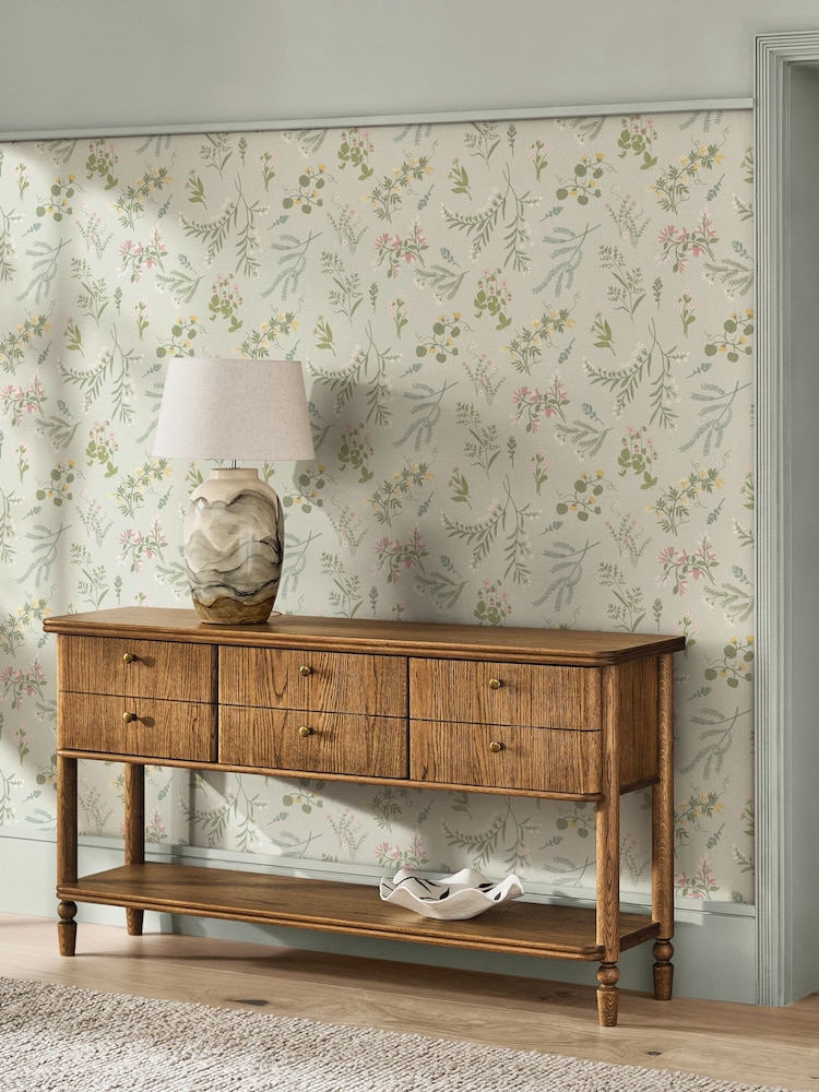 Saga Green Stitch Floral 10M Wallpaper - Image 2 of 5 Saga Green Stitch Floral 10M Wallpaper - Image 2 of 5