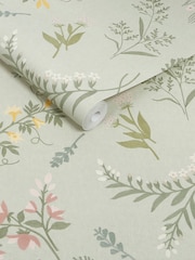 Saga Green Stitch Floral 10M Wallpaper - Image 5 of 5