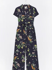 FatFace Blue National Forest Acre Linen Jumpsuit - Image 1 of 1