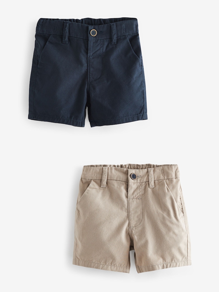 Navy/Stone Chino Shorts 2 Pack (3mths-7yrs) - Image 1 of 5 Navy/Stone Chino Shorts 2 Pack (3mths-7yrs) - Image 1 of 5
