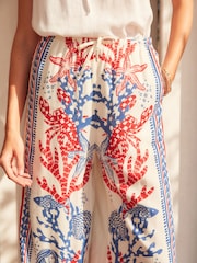 White/Blue/Red Wide Leg Linen Blend Trouser - Image 5 of 5
