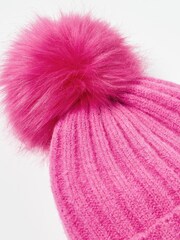 Oliver Bonas Pink Vibrant Rib Pom Knitted Hat - Image 3 of 4