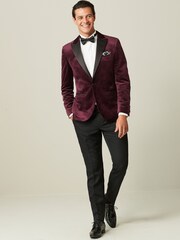 Burgundy Slim Velvet Blazer - Image 2 of 11