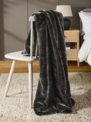 Charcoal Grey Ariana Faux Fur Throw - Image 2 of 5