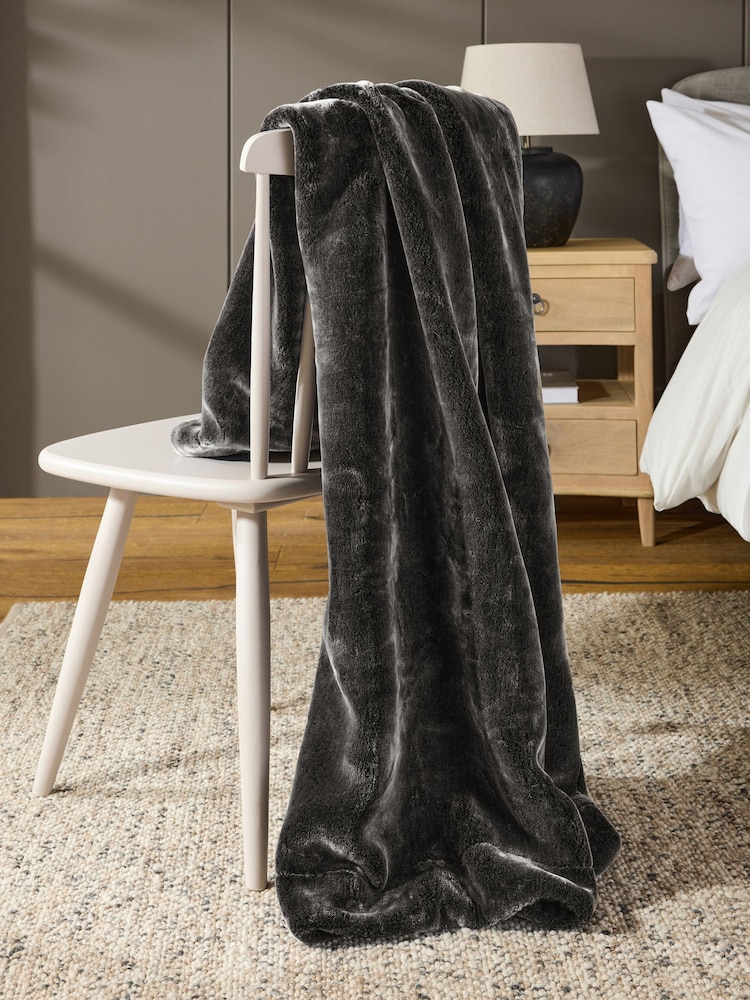 Charcoal Grey Ariana Faux Fur Throw - Image 2 of 5 Charcoal Grey Ariana Faux Fur Throw - Image 2 of 5