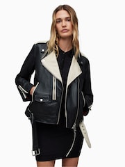 AllSaints Black Dren Contrast Biker Jacket - Image 1 of 8