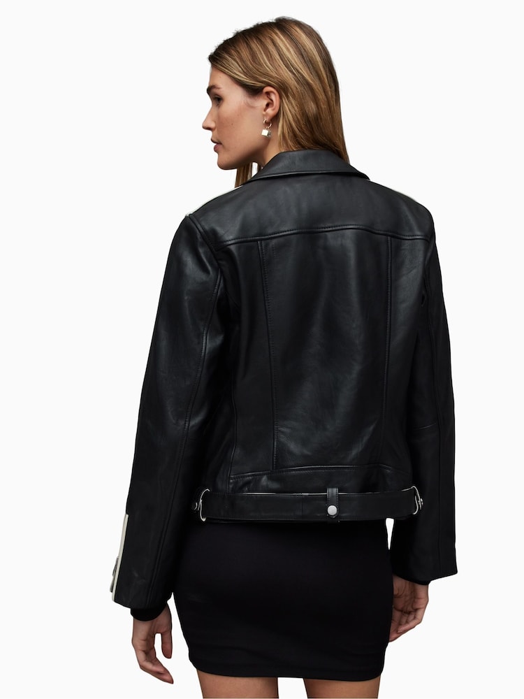 AllSaints Black Dren Contrast Biker Jacket - Image 2 of 8