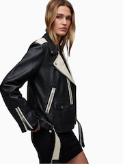 AllSaints Black Dren Contrast Biker Jacket - Image 3 of 8