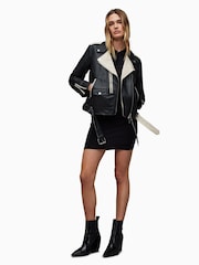 AllSaints Black Dren Contrast Biker Jacket - Image 4 of 8