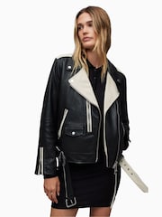 AllSaints Black Dren Contrast Biker Jacket - Image 5 of 8