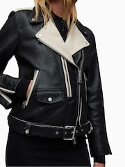AllSaints Black Dren Contrast Biker Jacket - Image 7 of 8