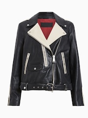 AllSaints Black Dren Contrast Biker Jacket - Image 8 of 8