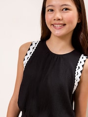 Lipsy Black Contrast Trim Bubble Hem Holiday Top (5-16yrs) - Image 2 of 4