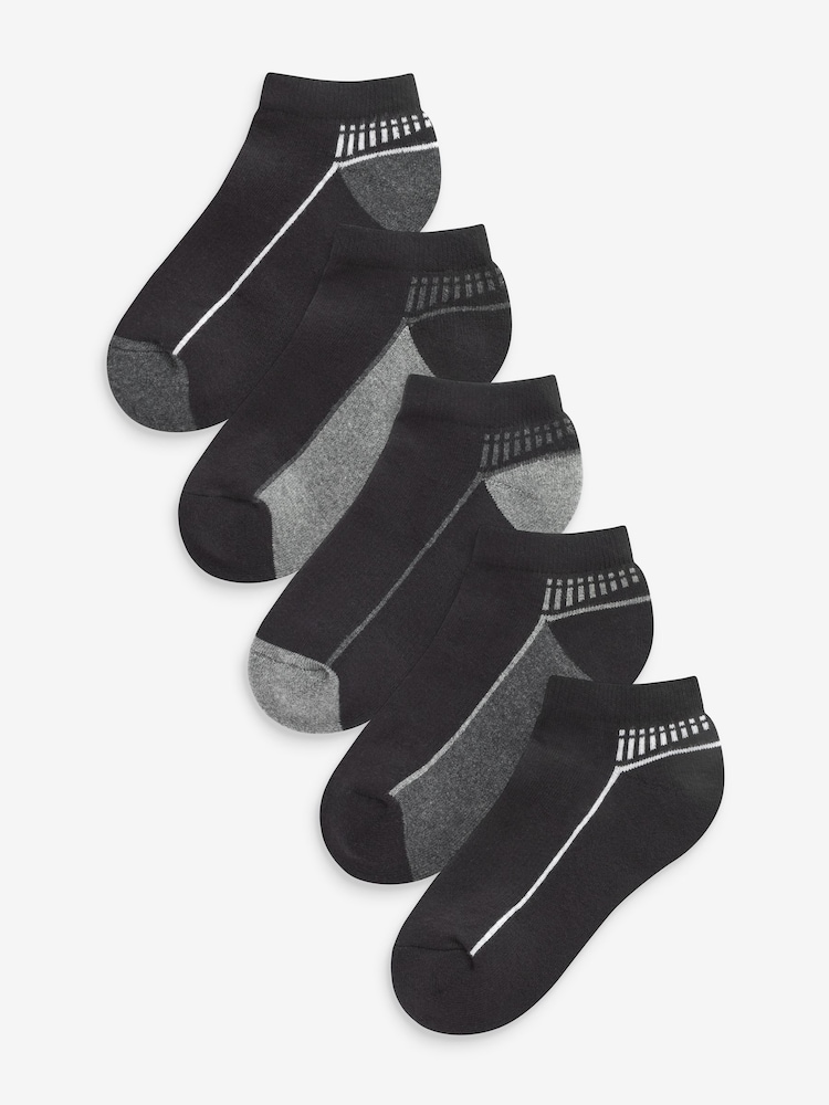 Monochrome Cushioned Footbed Sports Trainers Socks 5 Pack - Image 1 of 7