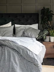 Piglet in Bed Midnight Stripe Linen Duvet Cover - Image 1 of 3