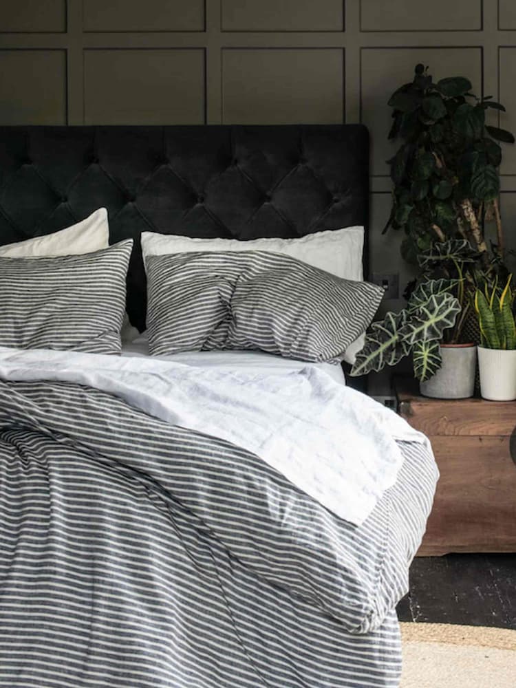 Piglet in Bed Midnight Stripe Linen Duvet Cover - Image 1 of 3