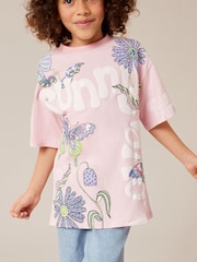 Pink Oversized Embellished Graphic T-Shirt (3-16yrs) - Image 1 of 8
