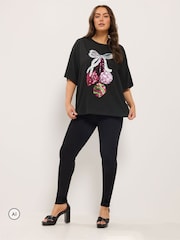 Yours Curve Black Sequin Baubles Relaxed T-Shirt - Image 2 of 6