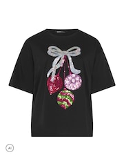 Yours Curve Black Sequin Baubles Relaxed T-Shirt - Image 5 of 6