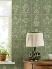 Joules Pistachio Green Garden Floral Grid 10M Wallpaper - Image 2 of 5