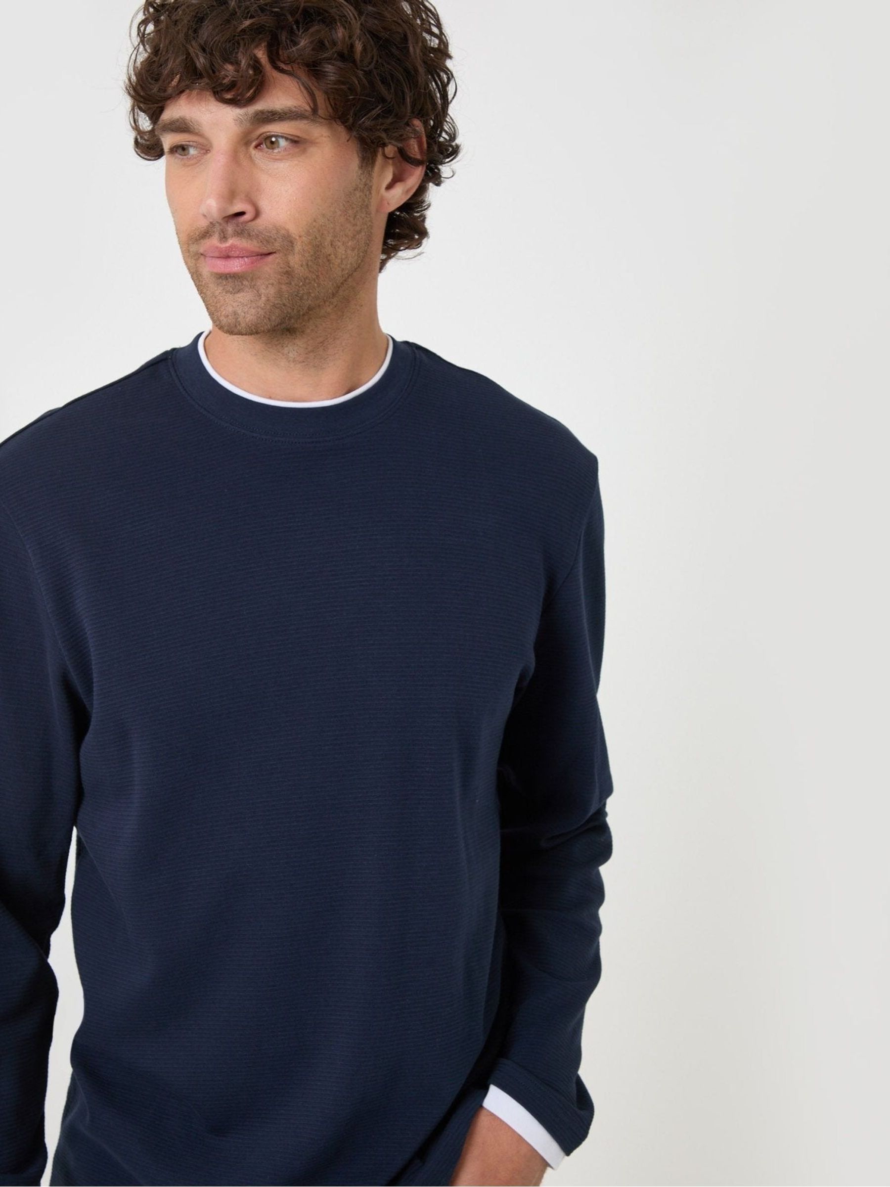 Threadbare Men's Blue Cotton Mock Layer Long Sleeve T-Shirt - Image 1
