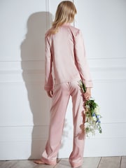 Chelsea Peers Pink Satin Bridal Lace Trim Long Pyjama Set - Image 5 of 5