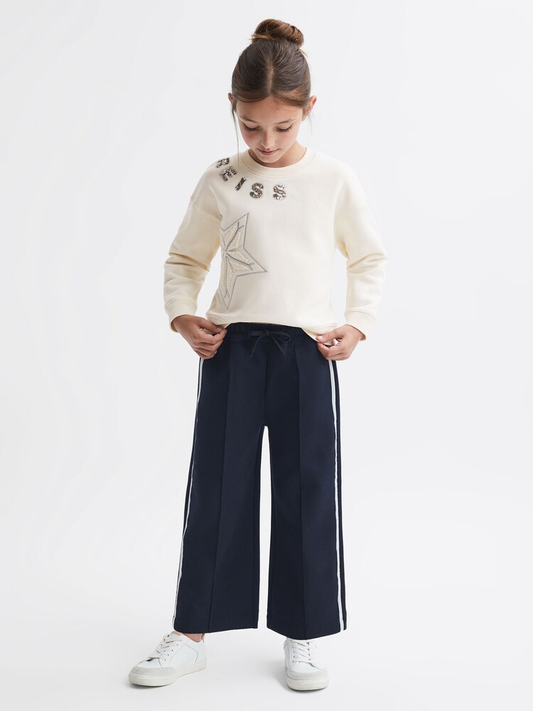 Reiss Ivory Nat 9-14 yrs Cotton Sequin Motif Crew Neck Jumper - Image 1 of 6