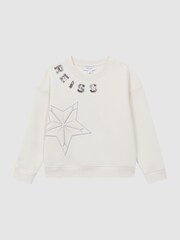 Reiss Ivory Nat 9-14 yrs Cotton Sequin Motif Crew Neck Jumper - Image 2 of 6
