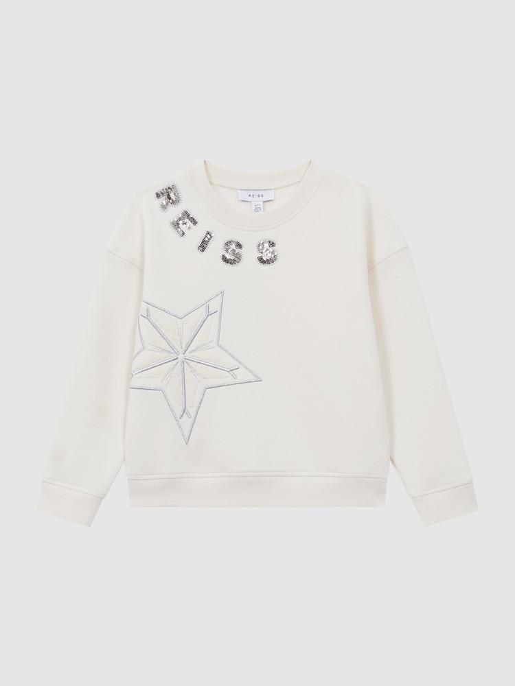 Reiss Ivory Nat 9-14 yrs Cotton Sequin Motif Crew Neck Jumper - Image 2 of 6