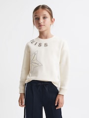 Reiss Ivory Nat 9-14 yrs Cotton Sequin Motif Crew Neck Jumper - Image 3 of 6