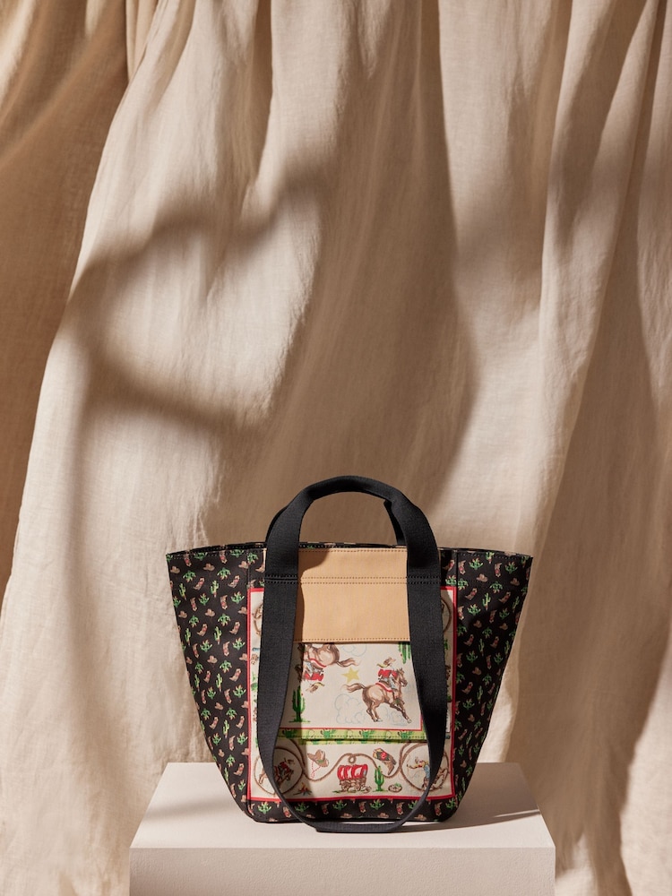 Cath Kidston Black/Cream Cowgirl Print Large Bonded Canvas Tote Bag - Image 1 of 8