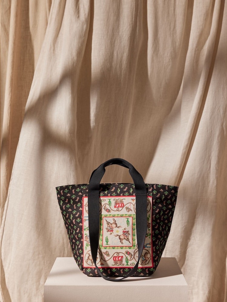 Cath Kidston Black/Cream Cowgirl Print Large Bonded Canvas Tote Bag - Image 2 of 8